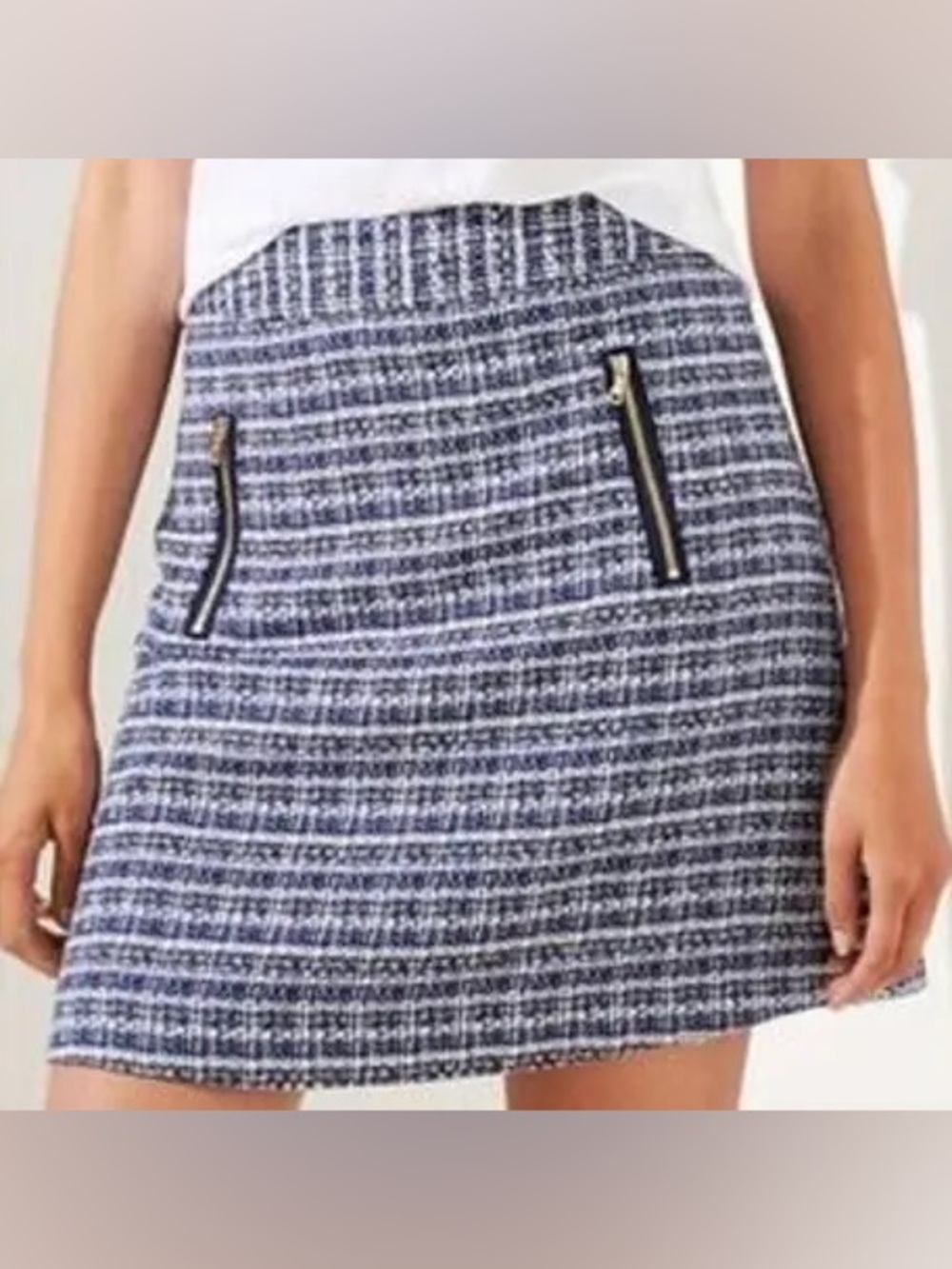 Ann Taylor LOFT Petite Blue Tweed Functional Pockets Skirt 6P